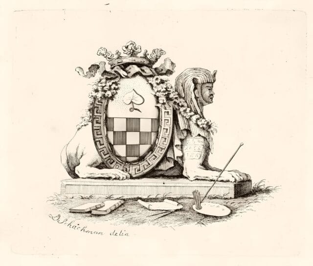 Grafik "Sphinx mit dem Wappen der Familie von Schachmann", Karl Adolf Gottlob von Schachmann
